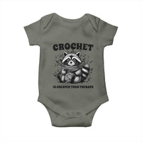 Crocheting Is Cheaper Than Therapy Baby Onesie Raccoon Yarn Lover - Wonder Print Shop