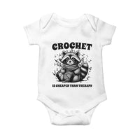 Crocheting Is Cheaper Than Therapy Baby Onesie Raccoon Yarn Lover - Wonder Print Shop