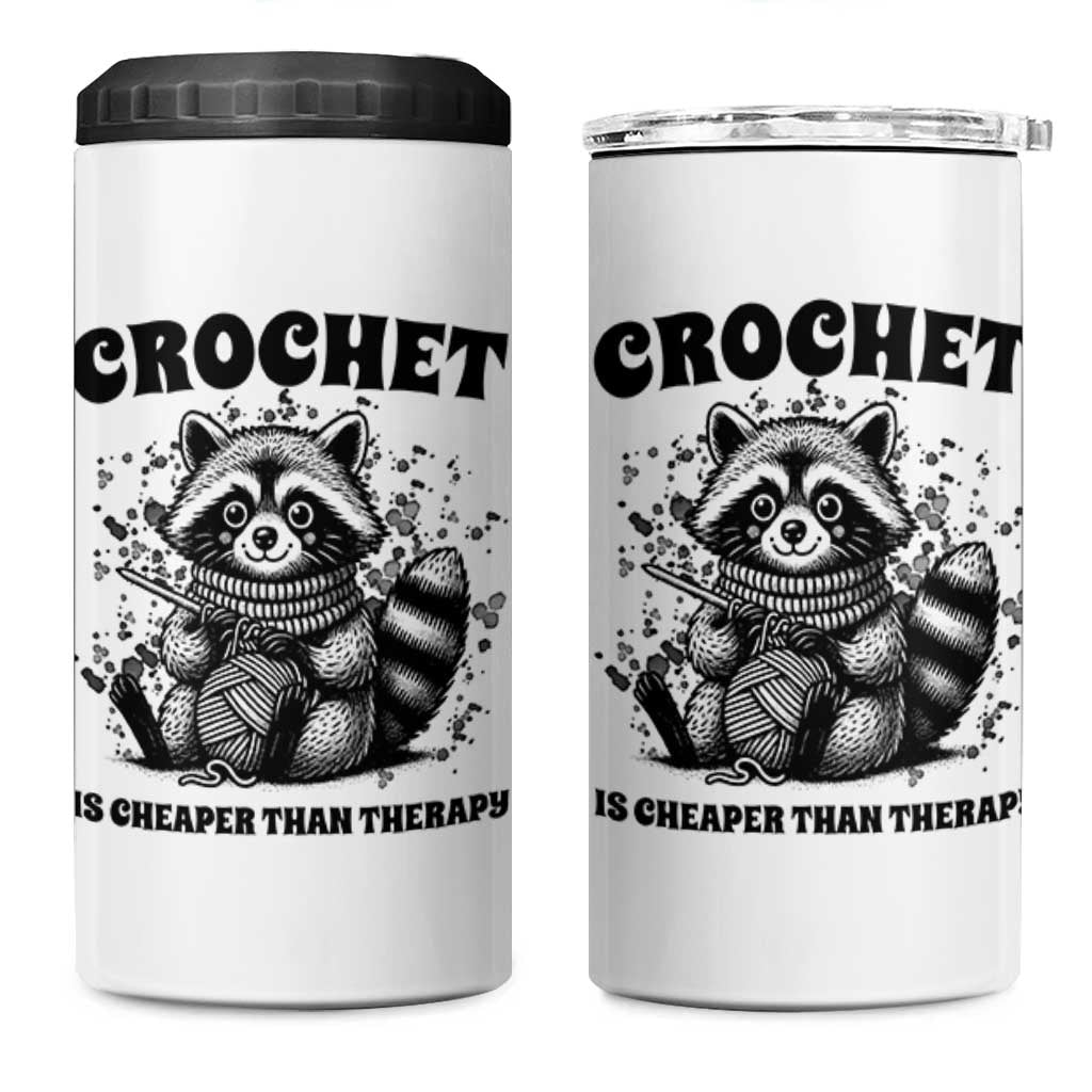 Crocheting Is Cheaper Than Therapy 4 in 1 Can Cooler Tumbler Raccoon Yarn Lover - Wonder Print Shop