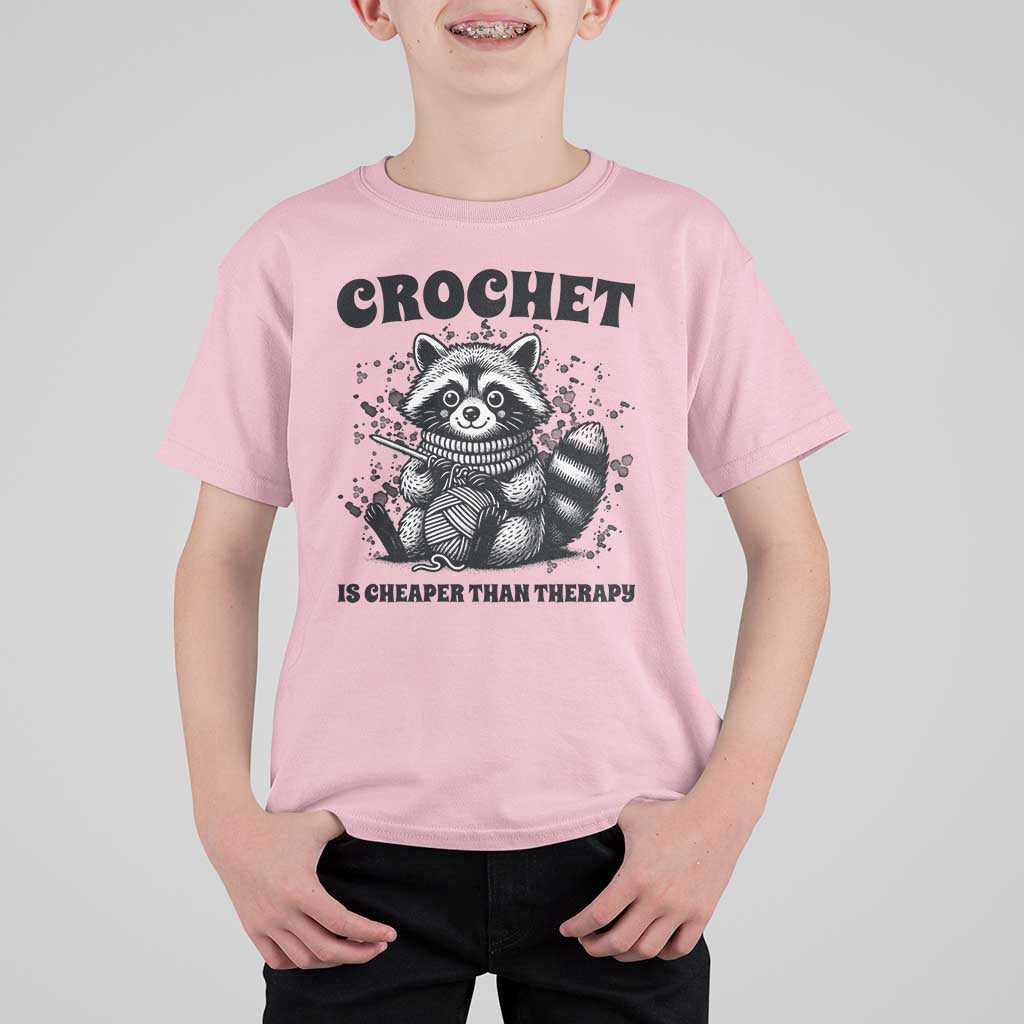 Crocheting Is Cheaper Than Therapy T Shirt For Kid Raccoon Yarn Lover - Wonder Print Shop