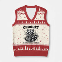 Crocheting Is Cheaper Than Therapy V-Neck Knit Sweater Vest Raccoon Yarn Lover - Wonder Print Shop