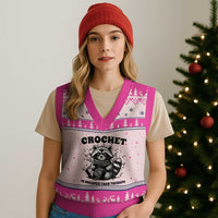 Crocheting Is Cheaper Than Therapy V-Neck Knit Sweater Vest Raccoon Yarn Lover - Wonder Print Shop