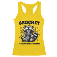 Crocheting Is Cheaper Than Therapy Racerback Tank Top Raccoon Yarn Lover - Wonder Print Shop