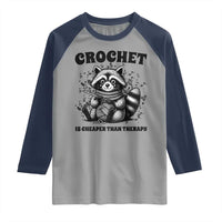 Crocheting Is Cheaper Than Therapy Raglan Shirt Raccoon Yarn Lover - Wonder Print Shop