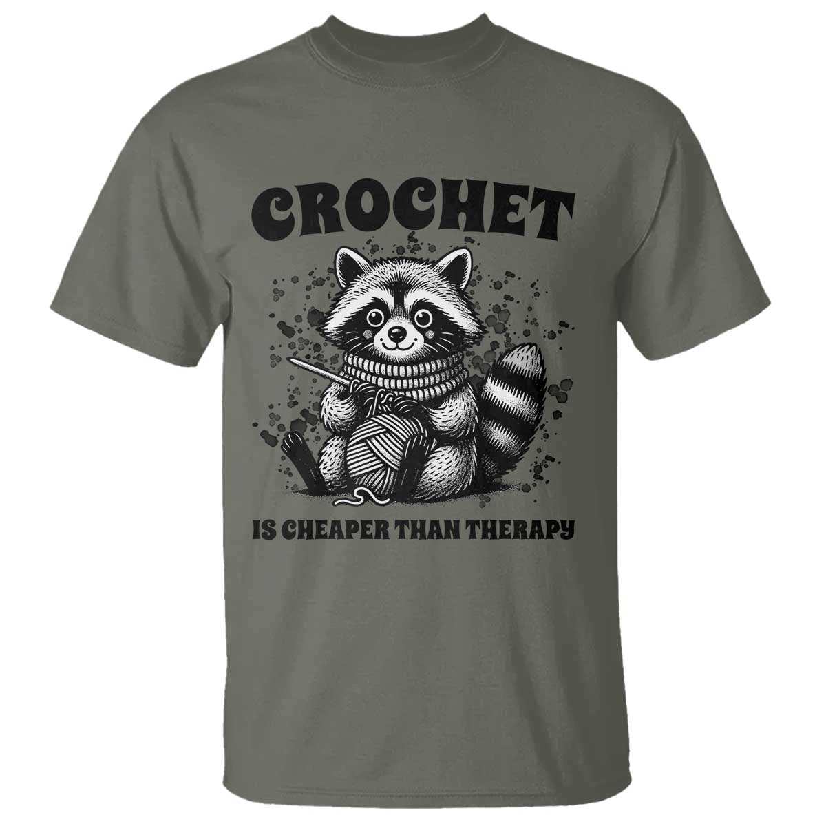 Crocheting Is Cheaper Than Therapy T Shirt Raccoon Yarn Lover - Wonder Print Shop
