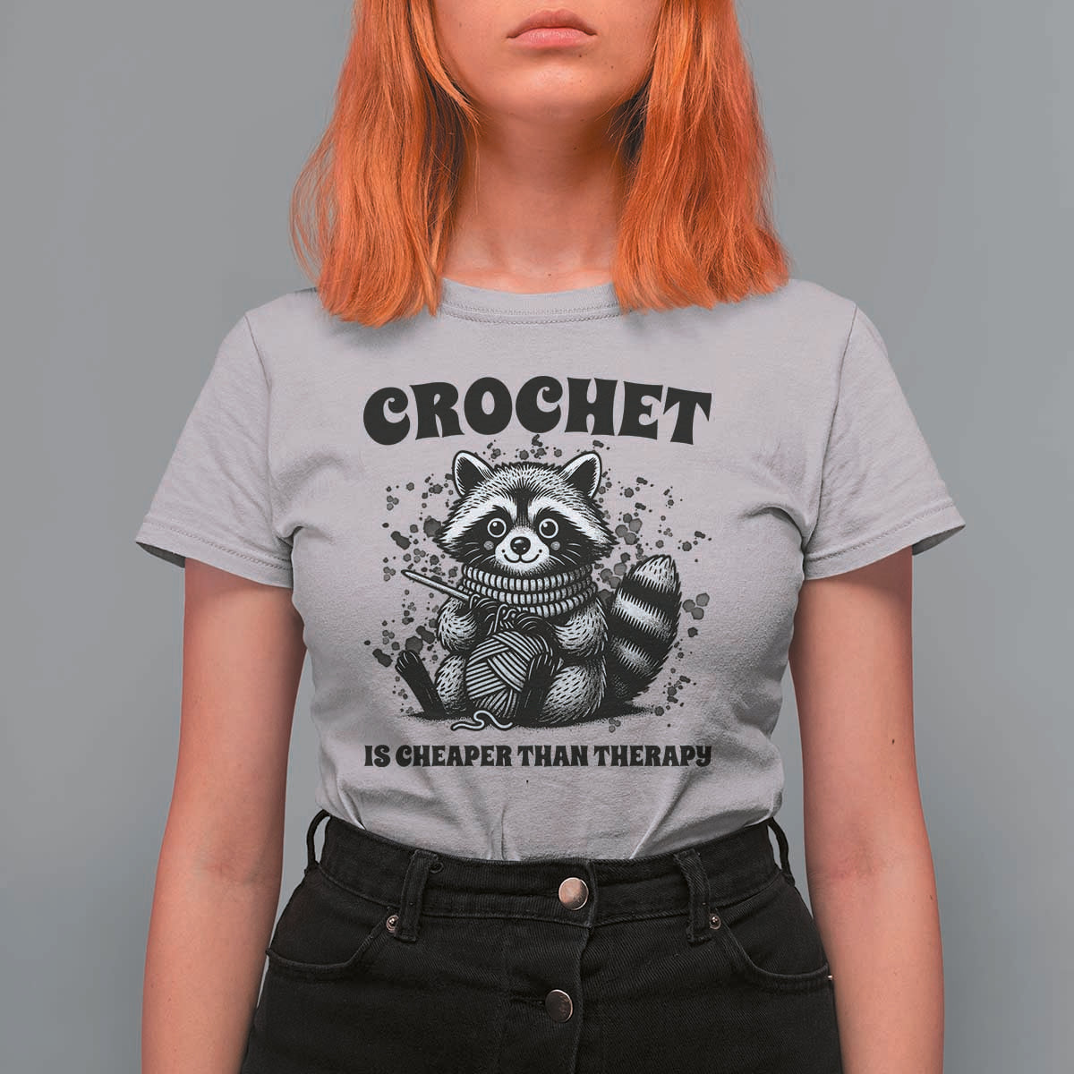 Crocheting Is Cheaper Than Therapy T Shirt For Women Raccoon Yarn Lover - Wonder Print Shop