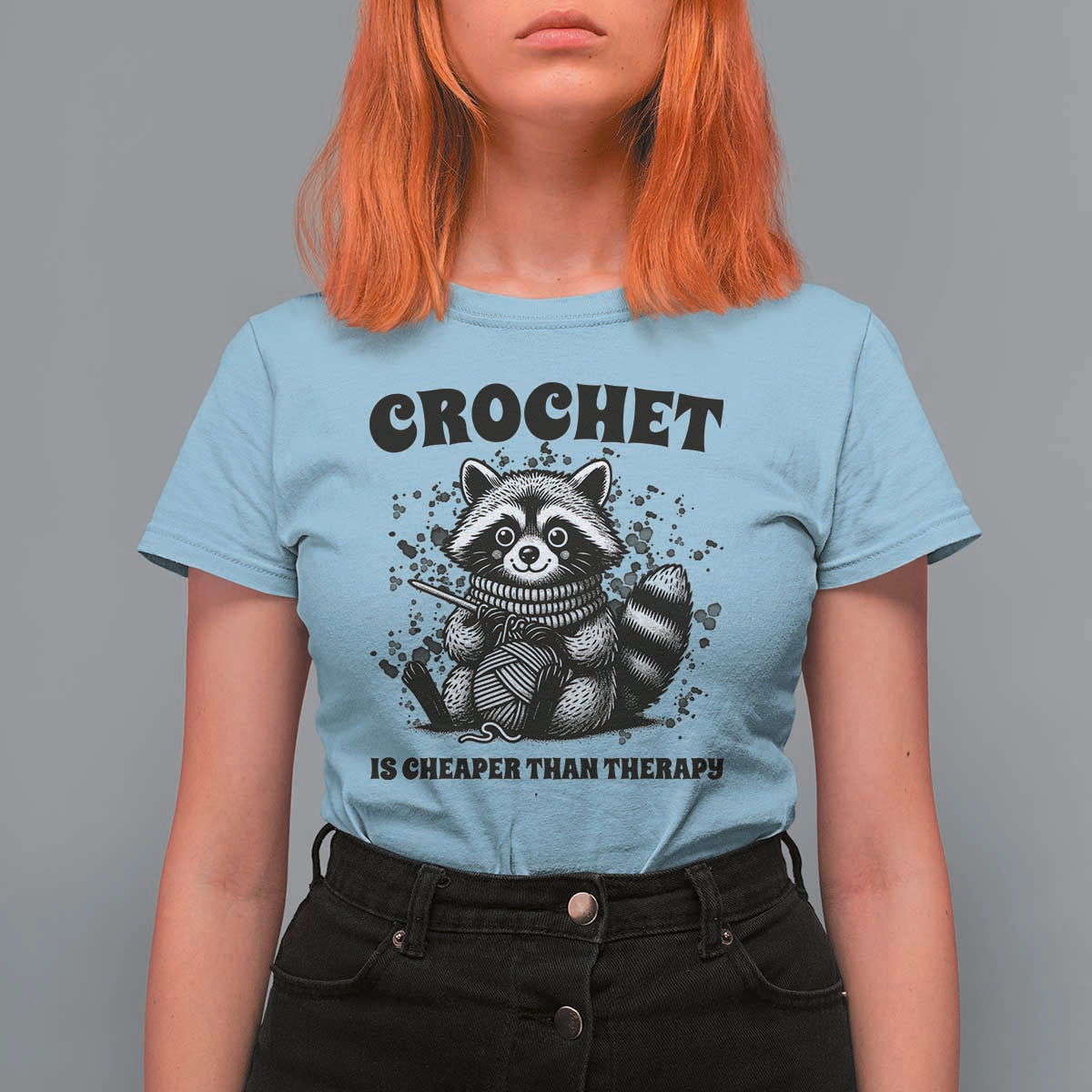 Crocheting Is Cheaper Than Therapy T Shirt For Women Raccoon Yarn Lover - Wonder Print Shop