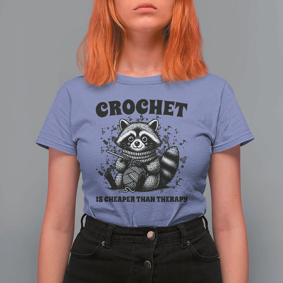 Crocheting Is Cheaper Than Therapy T Shirt For Women Raccoon Yarn Lover - Wonder Print Shop