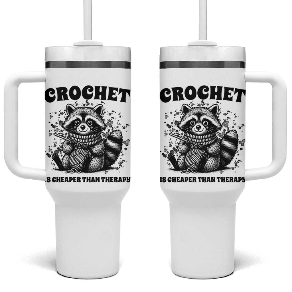 Crocheting Is Cheaper Than Therapy Tumbler With Handle Raccoon Yarn Lover - Wonder Print Shop