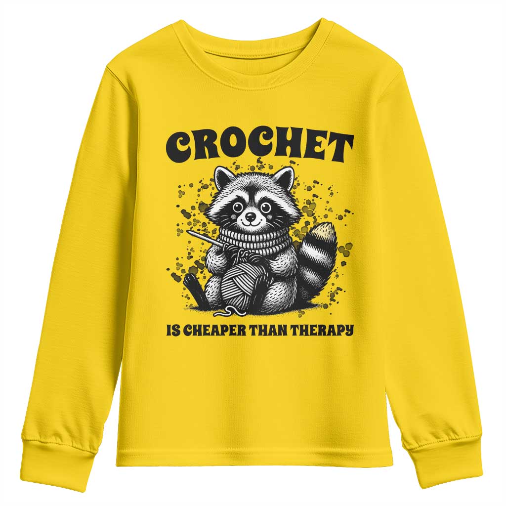 Crocheting Is Cheaper Than Therapy Youth Sweatshirt Raccoon Yarn Lover - Wonder Print Shop