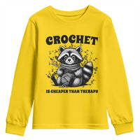 Crocheting Is Cheaper Than Therapy Youth Sweatshirt Raccoon Yarn Lover - Wonder Print Shop