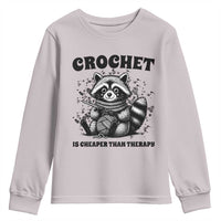 Crocheting Is Cheaper Than Therapy Youth Sweatshirt Raccoon Yarn Lover - Wonder Print Shop