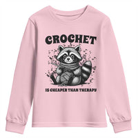 Crocheting Is Cheaper Than Therapy Youth Sweatshirt Raccoon Yarn Lover - Wonder Print Shop
