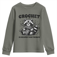 Crocheting Is Cheaper Than Therapy Youth Sweatshirt Raccoon Yarn Lover - Wonder Print Shop