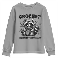 Crocheting Is Cheaper Than Therapy Youth Sweatshirt Raccoon Yarn Lover - Wonder Print Shop