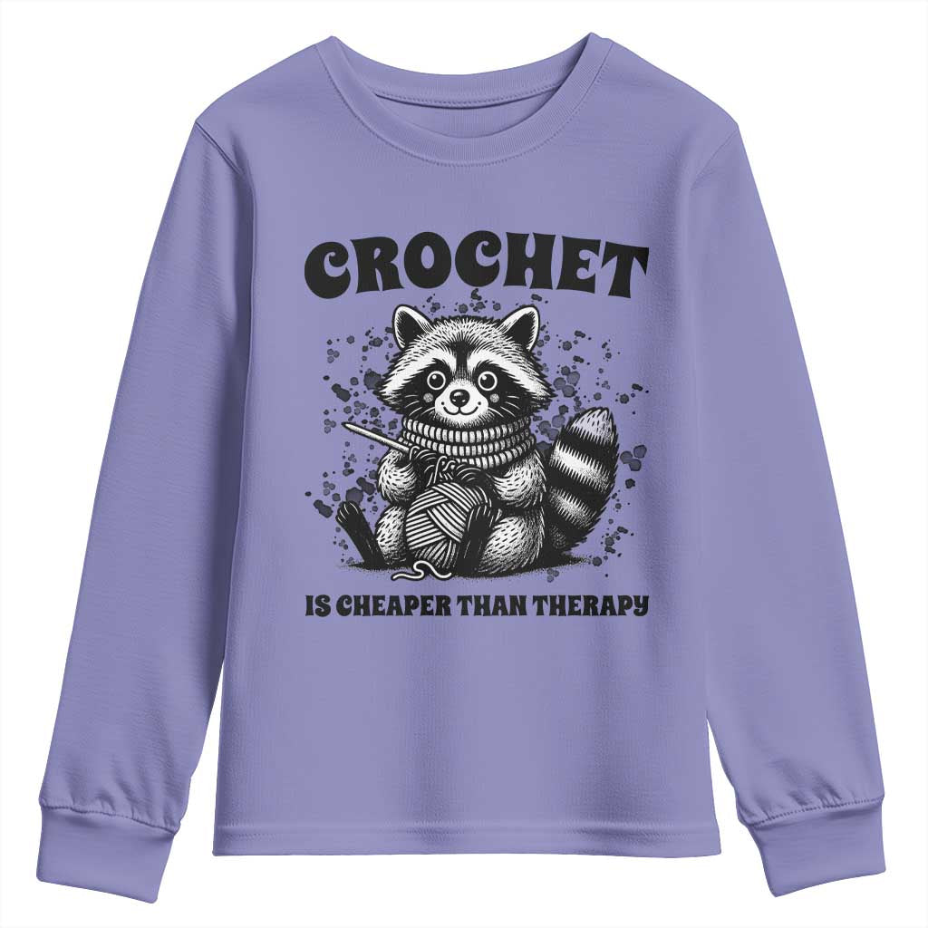 Crocheting Is Cheaper Than Therapy Youth Sweatshirt Raccoon Yarn Lover - Wonder Print Shop
