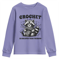 Crocheting Is Cheaper Than Therapy Youth Sweatshirt Raccoon Yarn Lover - Wonder Print Shop