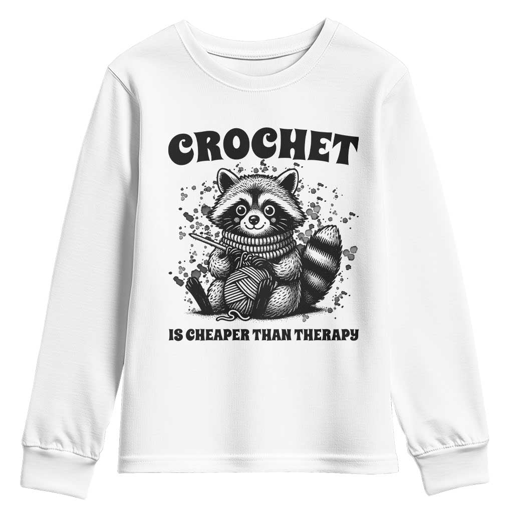Crocheting Is Cheaper Than Therapy Youth Sweatshirt Raccoon Yarn Lover - Wonder Print Shop