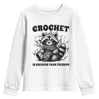 Crocheting Is Cheaper Than Therapy Youth Sweatshirt Raccoon Yarn Lover - Wonder Print Shop