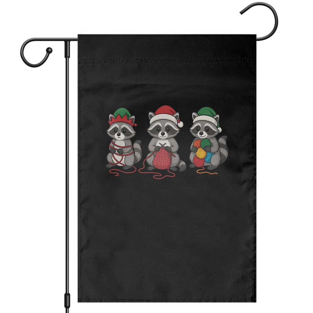 Christmas Raccoon Knitting Garden Flag Funny Holiday Yarn Gift - Wonder Print Shop