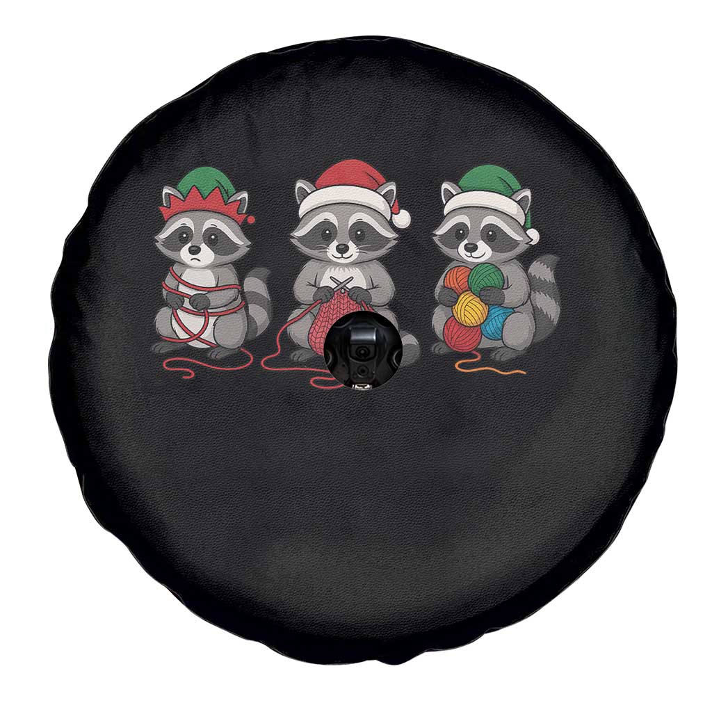 Christmas Raccoon Knitting Spare Tire Cover Funny Holiday Yarn Gift - Wonder Print Shop