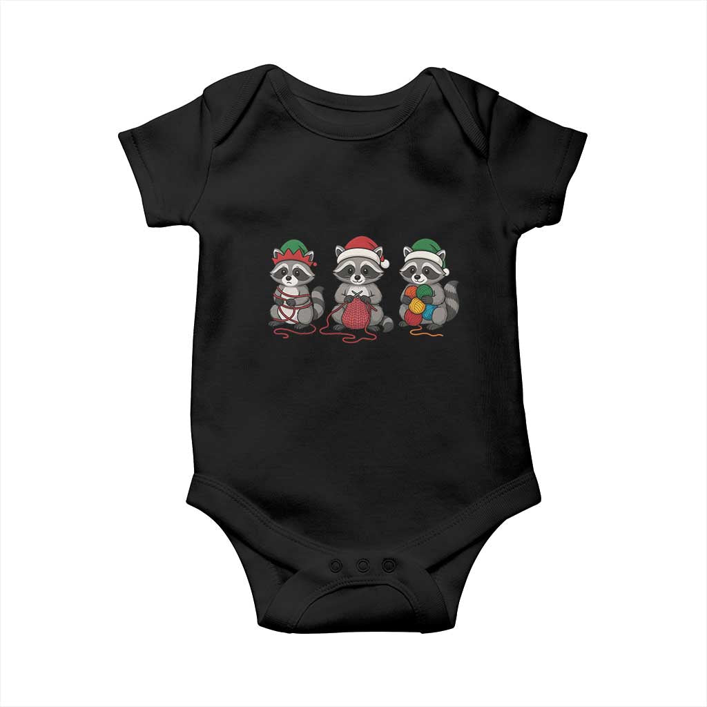 Christmas Raccoon Knitting Baby Onesie Funny Holiday Yarn Gift - Wonder Print Shop