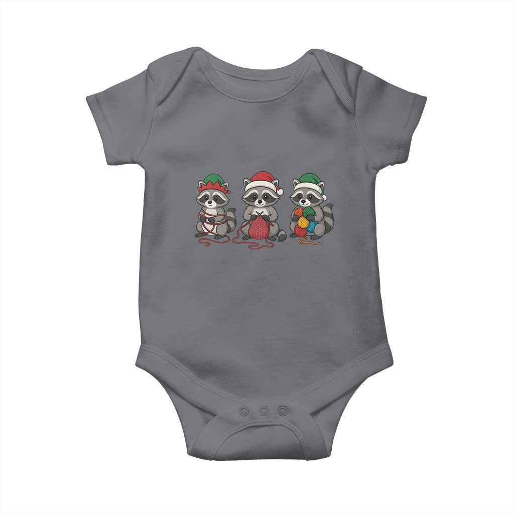 Christmas Raccoon Knitting Baby Onesie Funny Holiday Yarn Gift - Wonder Print Shop