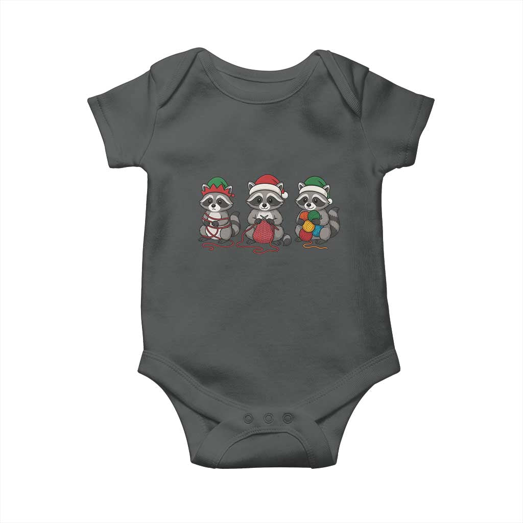 Christmas Raccoon Knitting Baby Onesie Funny Holiday Yarn Gift - Wonder Print Shop