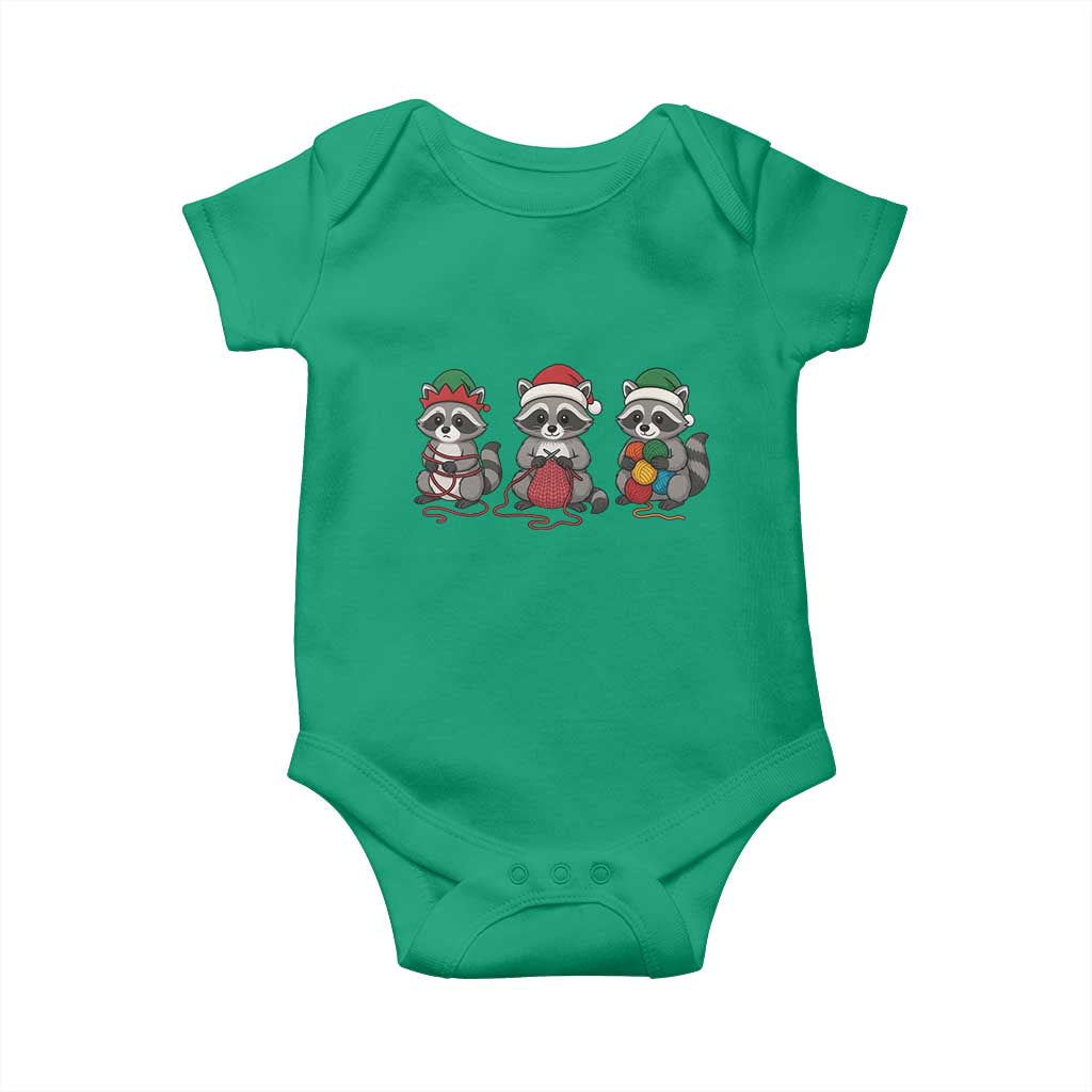 Christmas Raccoon Knitting Baby Onesie Funny Holiday Yarn Gift - Wonder Print Shop