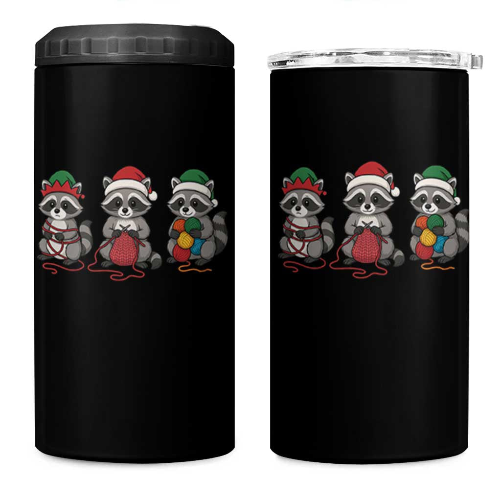 Christmas Raccoon Knitting 4 in 1 Can Cooler Tumbler Funny Holiday Yarn Gift - Wonder Print Shop