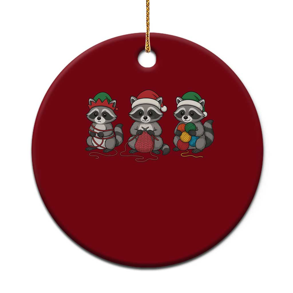 Xmas Raccoon Knitting Ceramic Ornament Funny Holiday Yarn Gift - Wonder Print Shop