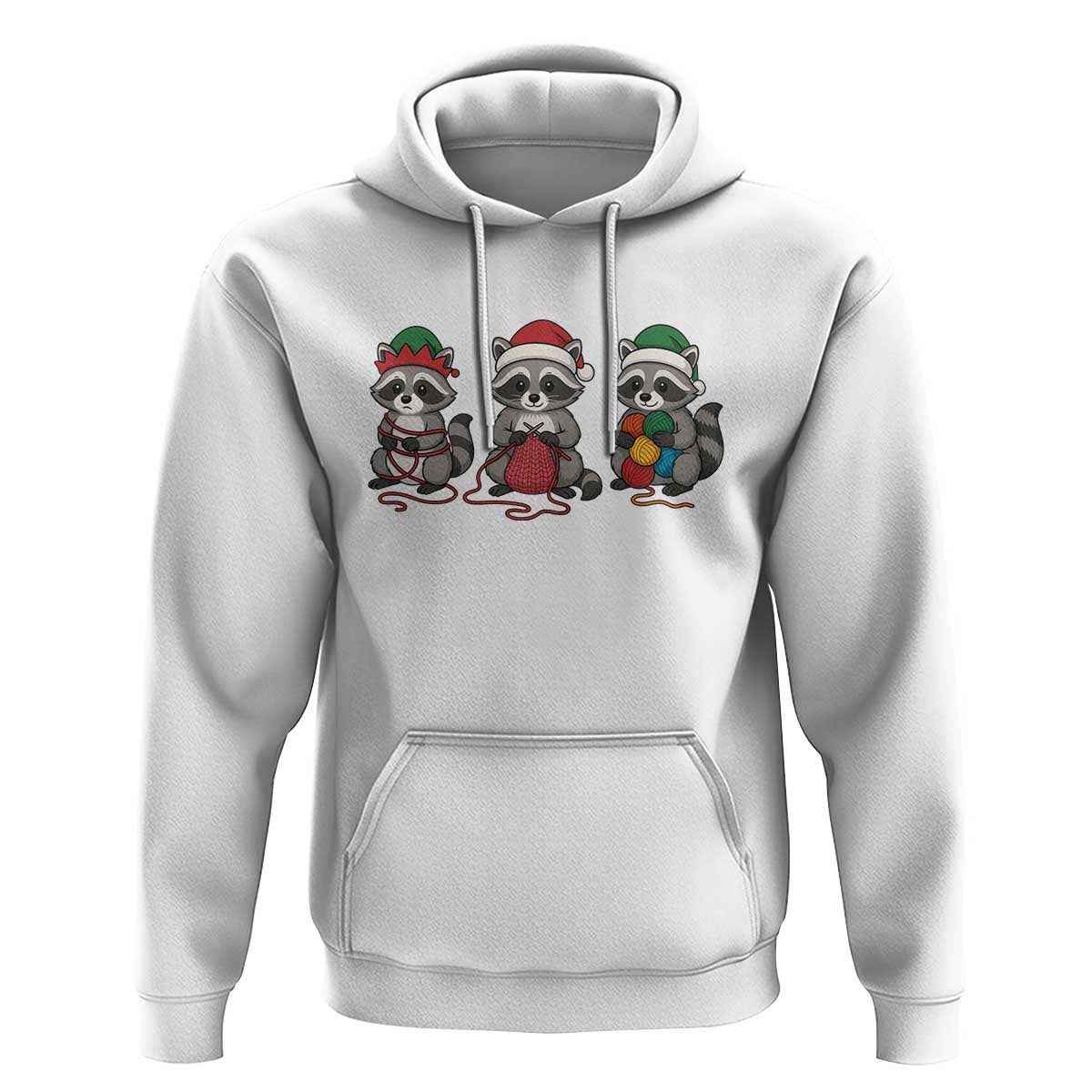 Christmas Raccoon Knitting Hoodie Funny Holiday Yarn Gift - Wonder Print Shop