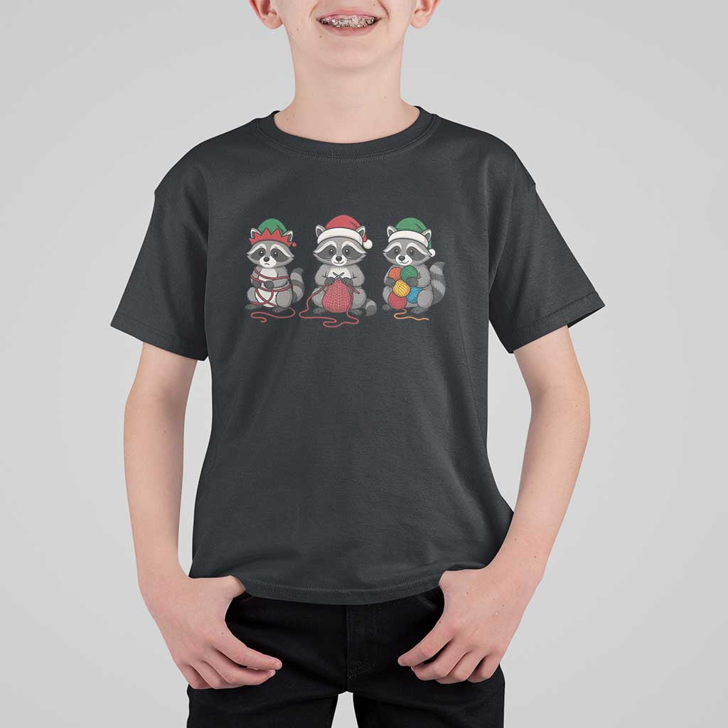 Christmas Raccoon Knitting T Shirt For Kid Funny Holiday Yarn Gift - Wonder Print Shop