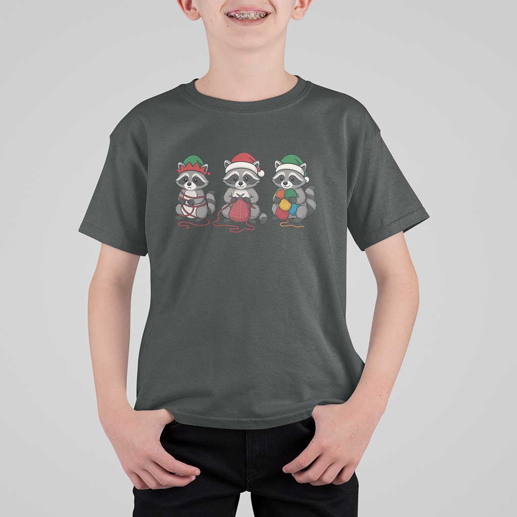 Christmas Raccoon Knitting T Shirt For Kid Funny Holiday Yarn Gift - Wonder Print Shop