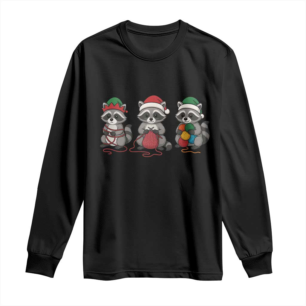 Christmas Raccoon Knitting Long Sleeve Shirt Funny Holiday Yarn Gift - Wonder Print Shop