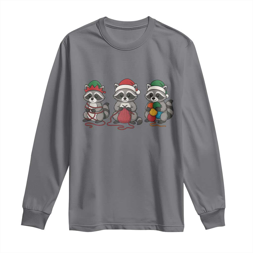 Christmas Raccoon Knitting Long Sleeve Shirt Funny Holiday Yarn Gift - Wonder Print Shop