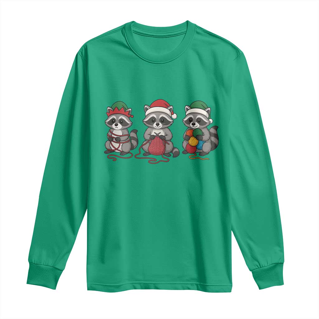 Christmas Raccoon Knitting Long Sleeve Shirt Funny Holiday Yarn Gift - Wonder Print Shop
