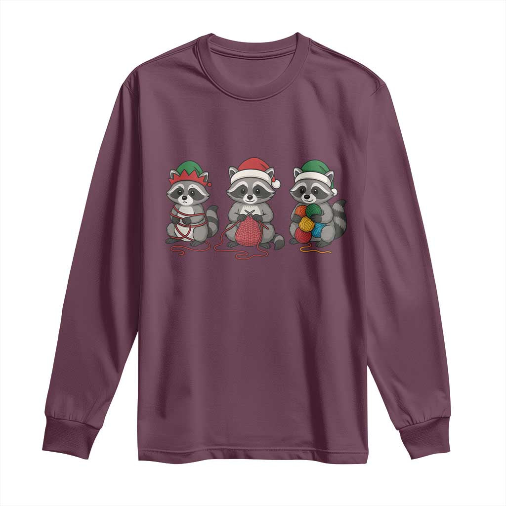 Christmas Raccoon Knitting Long Sleeve Shirt Funny Holiday Yarn Gift - Wonder Print Shop