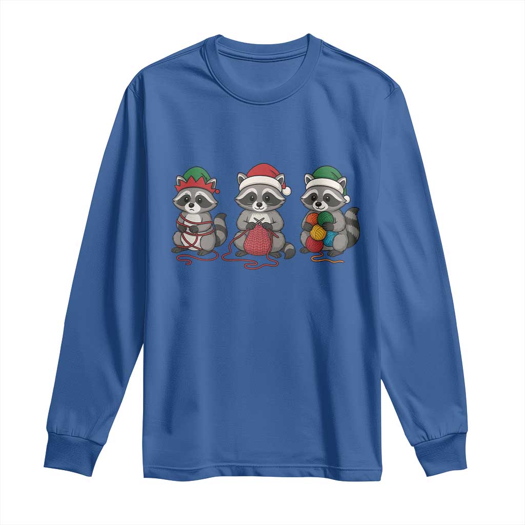 Christmas Raccoon Knitting Long Sleeve Shirt Funny Holiday Yarn Gift - Wonder Print Shop
