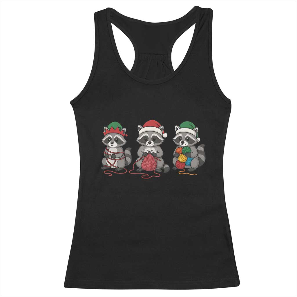 Christmas Raccoon Knitting Racerback Tank Top Funny Holiday Yarn Gift - Wonder Print Shop