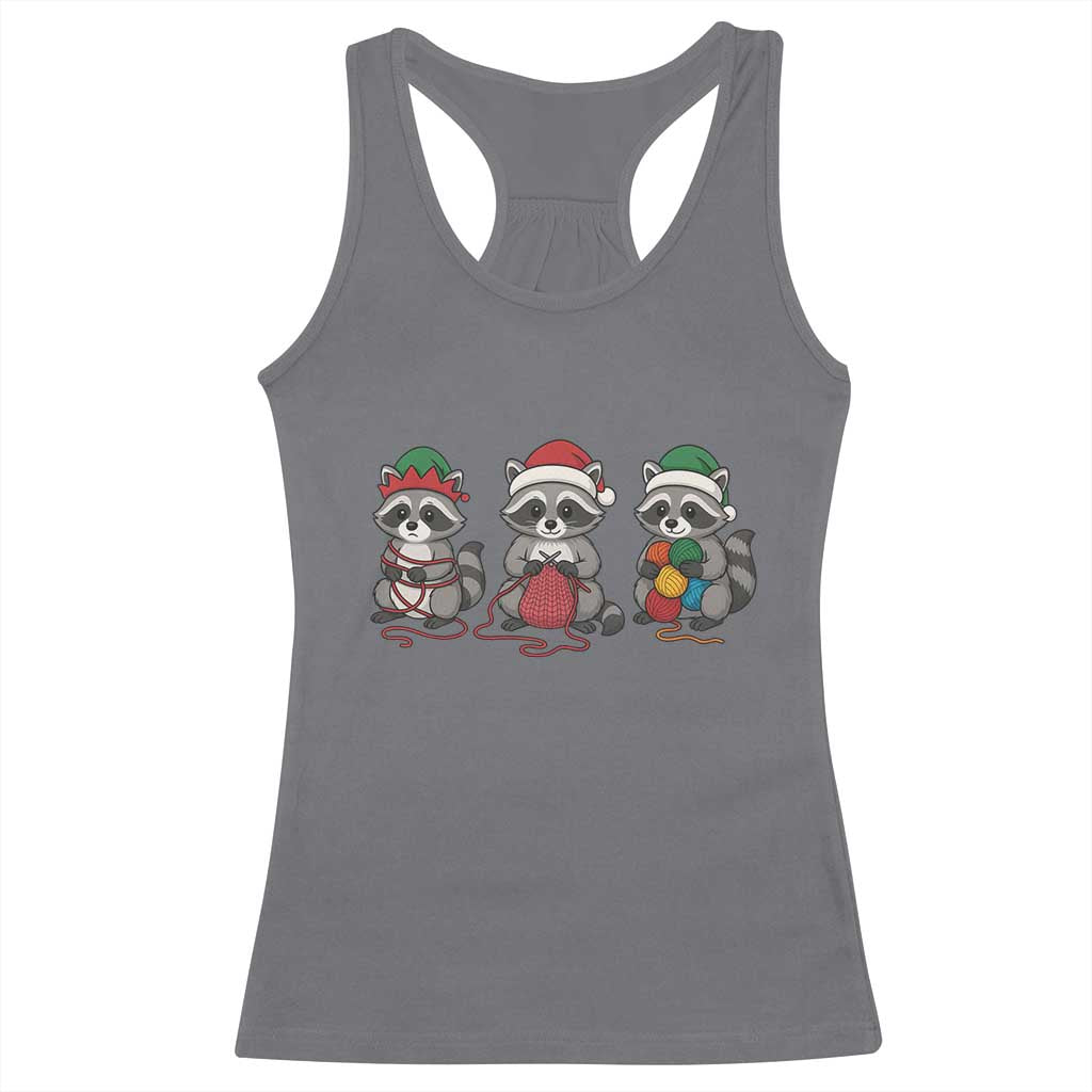 Christmas Raccoon Knitting Racerback Tank Top Funny Holiday Yarn Gift - Wonder Print Shop