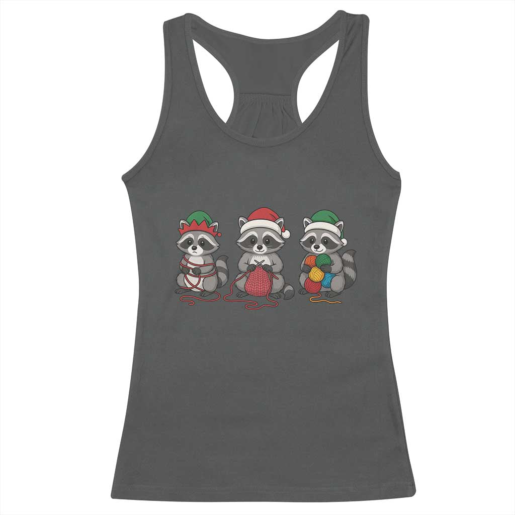 Christmas Raccoon Knitting Racerback Tank Top Funny Holiday Yarn Gift - Wonder Print Shop