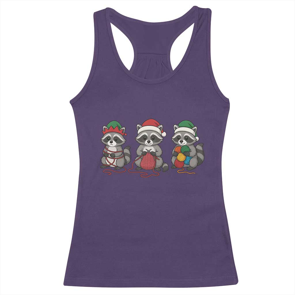Christmas Raccoon Knitting Racerback Tank Top Funny Holiday Yarn Gift - Wonder Print Shop