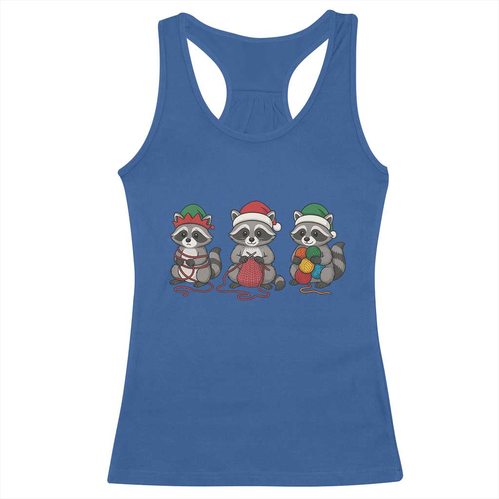 Christmas Raccoon Knitting Racerback Tank Top Funny Holiday Yarn Gift - Wonder Print Shop