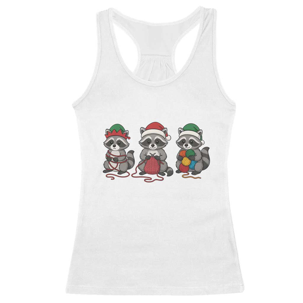 Christmas Raccoon Knitting Racerback Tank Top Funny Holiday Yarn Gift - Wonder Print Shop