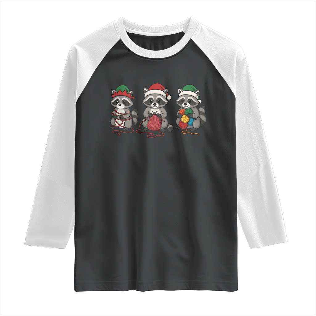 Christmas Raccoon Knitting Raglan Shirt Funny Holiday Yarn Gift - Wonder Print Shop