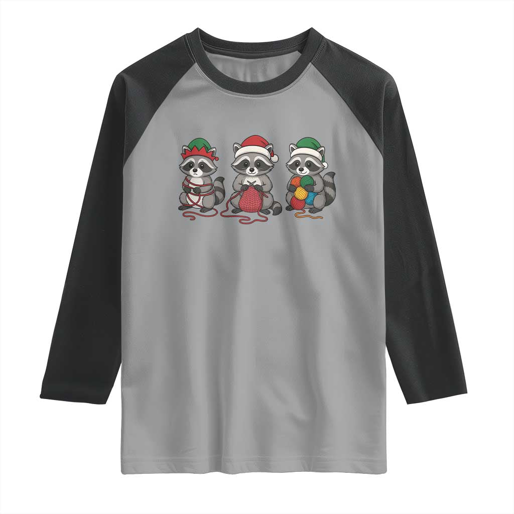 Christmas Raccoon Knitting Raglan Shirt Funny Holiday Yarn Gift - Wonder Print Shop
