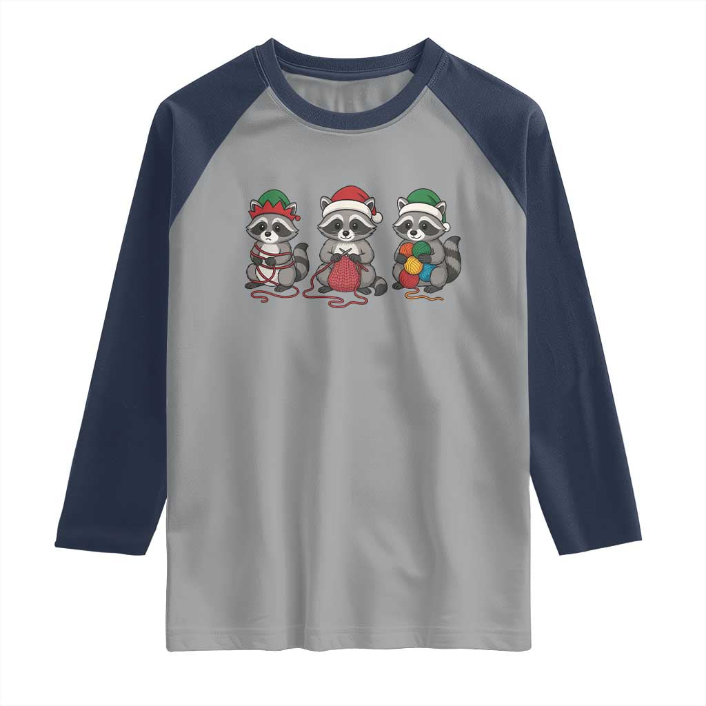 Christmas Raccoon Knitting Raglan Shirt Funny Holiday Yarn Gift - Wonder Print Shop