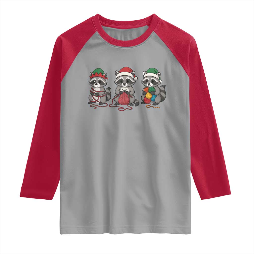 Christmas Raccoon Knitting Raglan Shirt Funny Holiday Yarn Gift - Wonder Print Shop