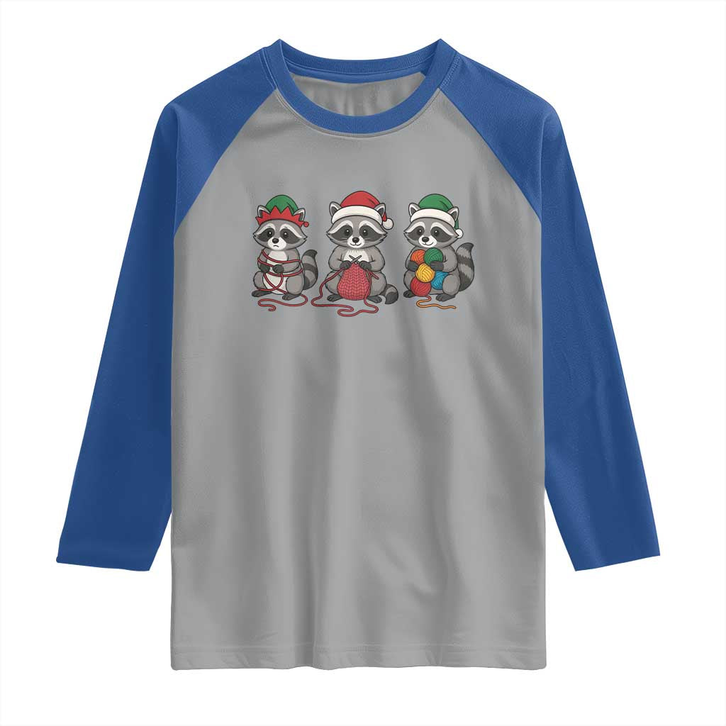 Christmas Raccoon Knitting Raglan Shirt Funny Holiday Yarn Gift - Wonder Print Shop